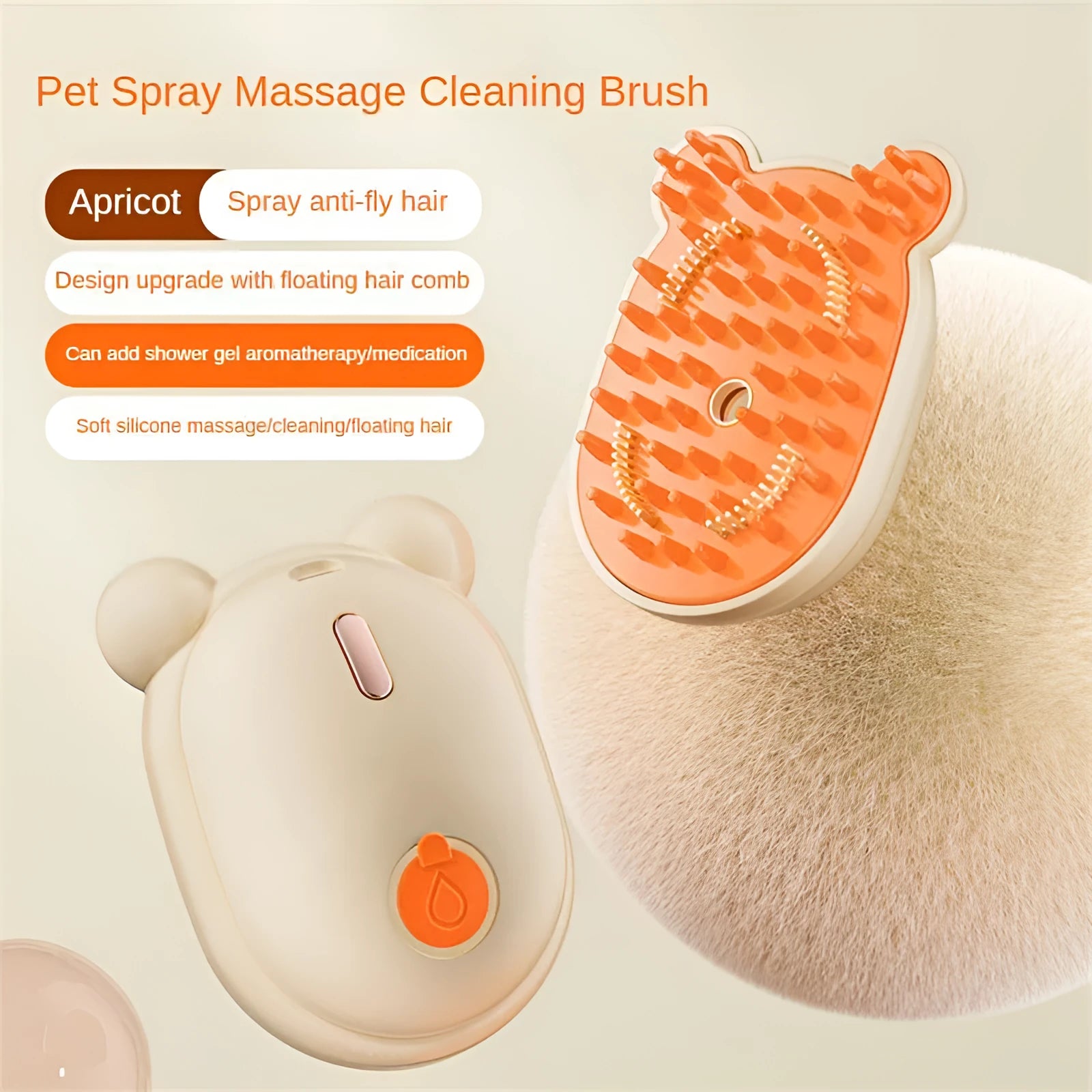 Pink and yellow rechargeable pet spray massage comb with removable silicone comb for cats and dogs