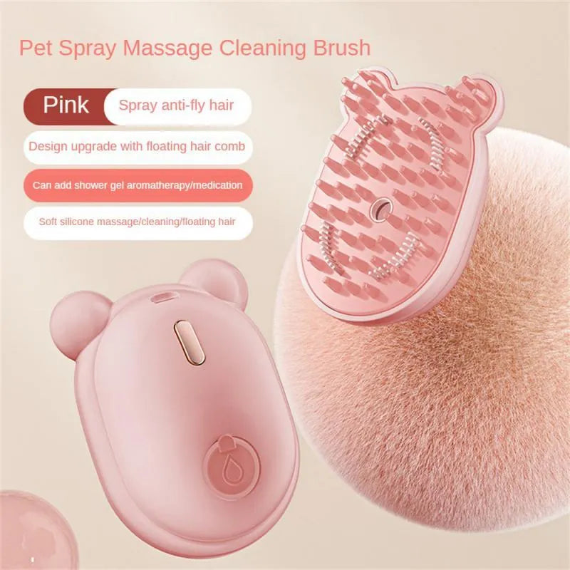 Pink and yellow rechargeable pet spray massage comb with removable silicone comb for cats and dogs
