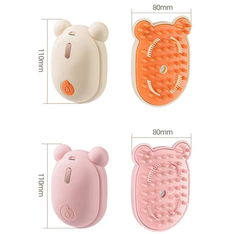 Pink and yellow rechargeable pet spray massage comb with removable silicone comb for cats and dogs