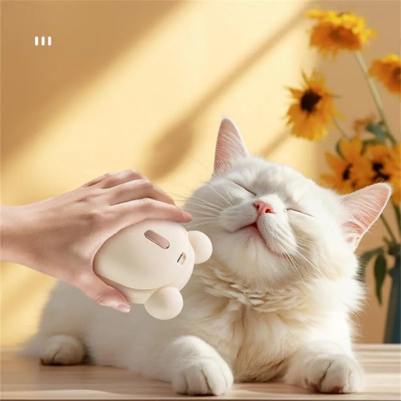 Pink and yellow rechargeable pet spray massage comb with removable silicone comb for cats and dogs