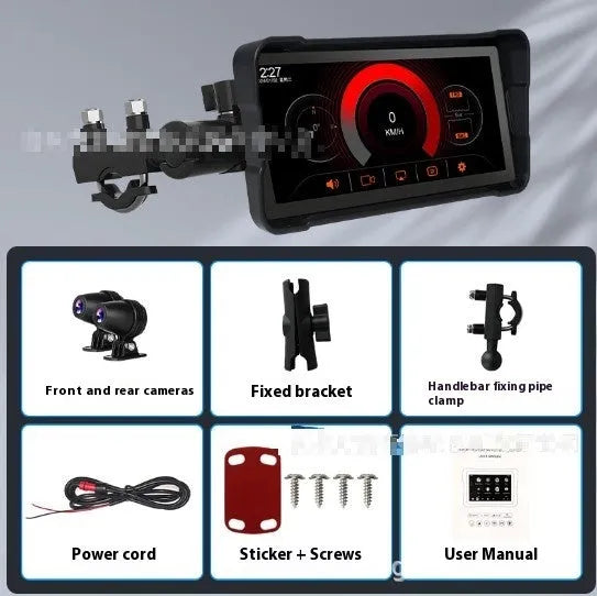 6.86-inch motorcycle CarPlay recorder with IP68 waterproof shell and dual 1080P cameras