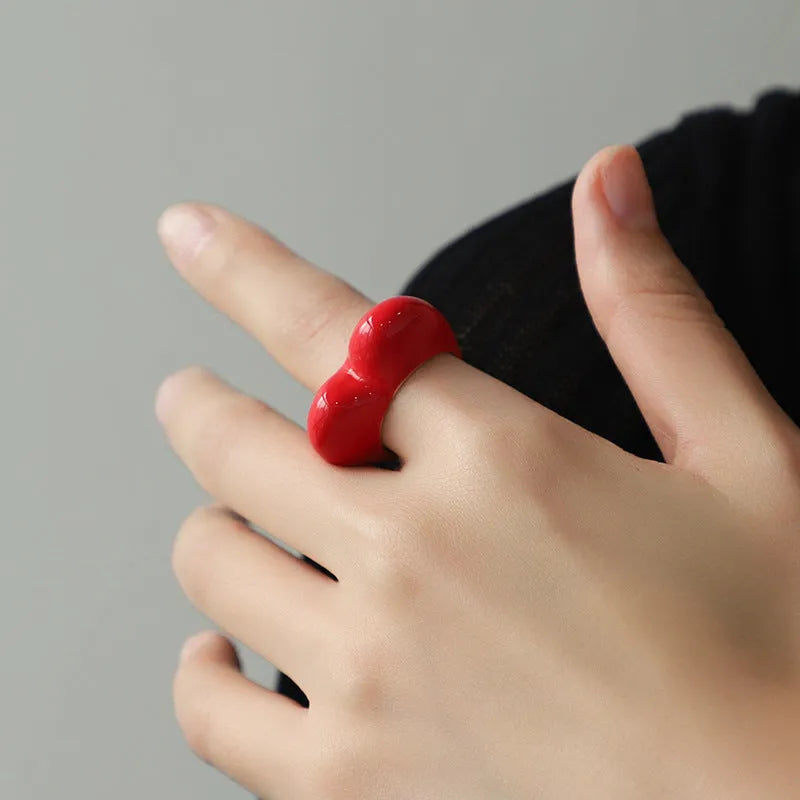 Colourful three-dimensional enamel heart ring in zinc alloy with adjustable sizes