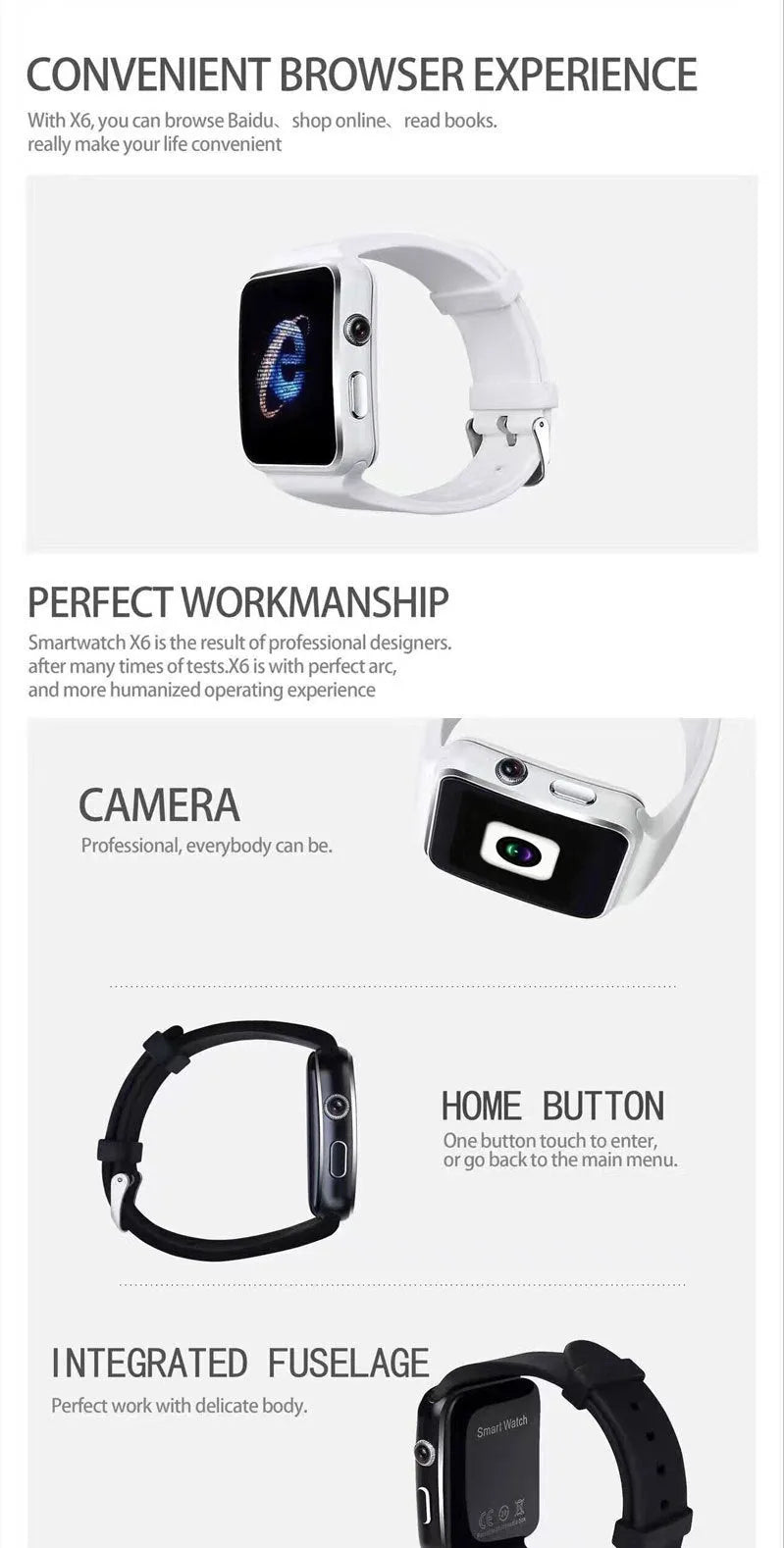 Black smart watch with 1.54 inch touch screen and silicone strap on a wrist