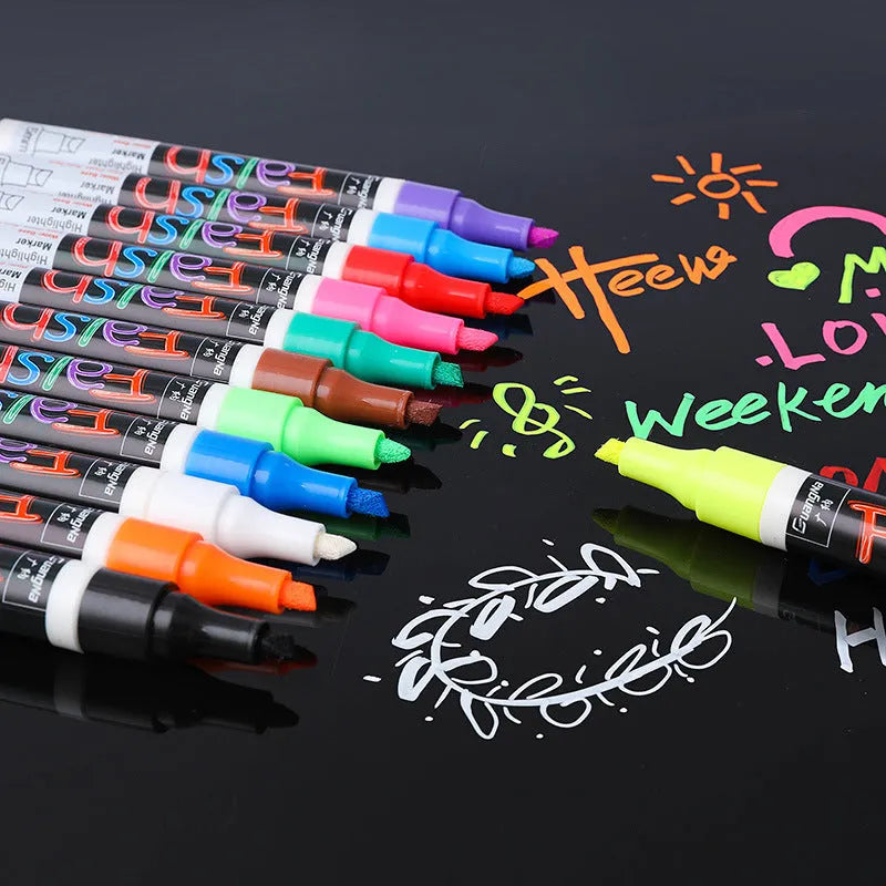 Electronic fluorescent board highlighter with 6mm tip and oblique pen shape on card packaging