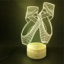 3D ballet shoes LED night light with remote control showing seven colour options on acrylic panel with ABS base