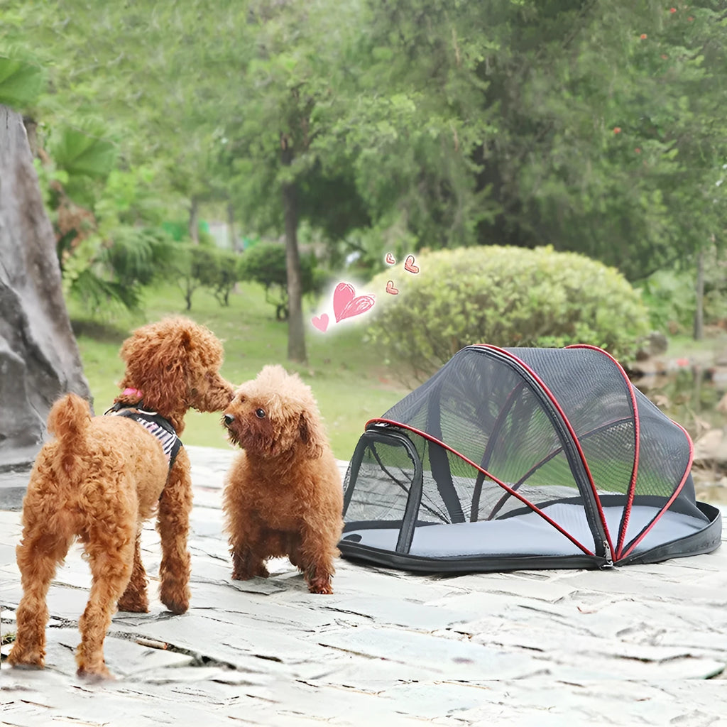 Pet folding tent cat bed cage with half mesh panels in portable travel design