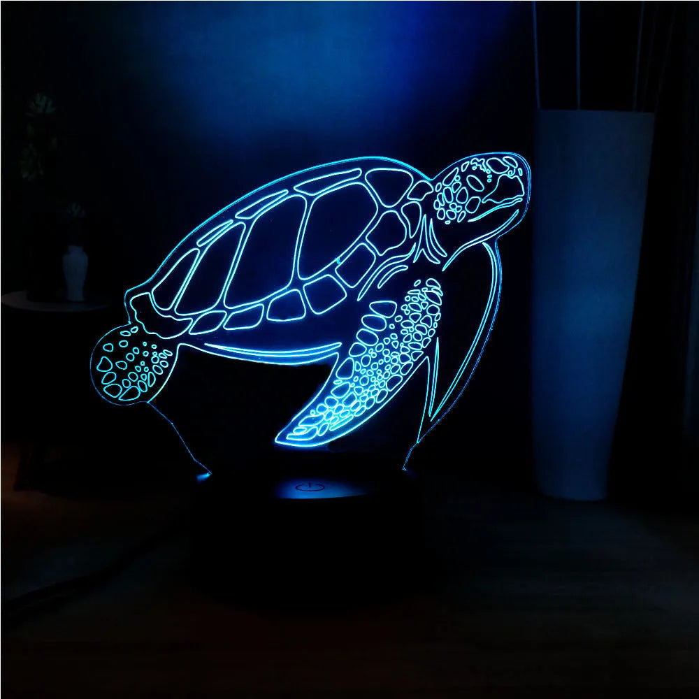 3D acrylic turtle-shaped LED night light with 16 colour remote control options