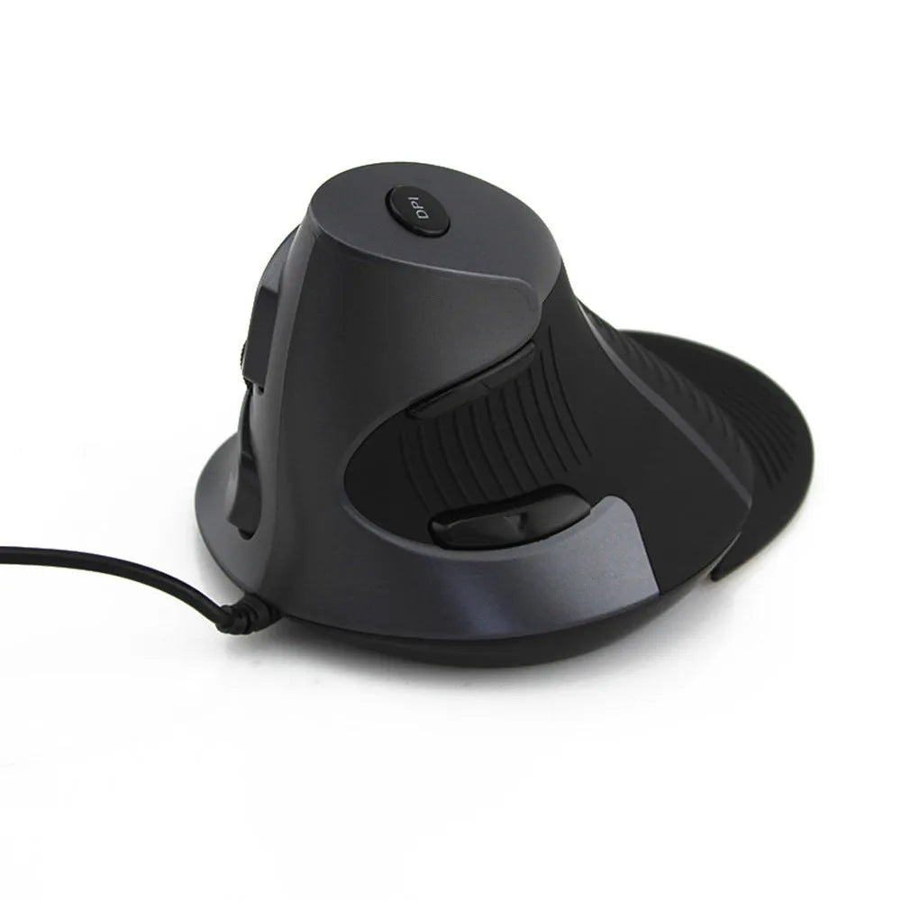Ergonomic vertical optical mouse in black and white colours with wired USB connection