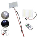 White LED fishing rod light mounted on telescopic pole with remote control for outdoor use