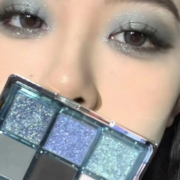 MUGELEEN nine-color eye shadow plate 08 with ice blue matte and shimmer shades for mixed skin
