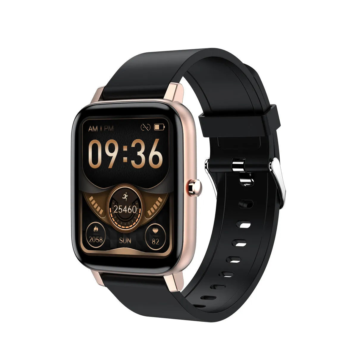 H80 Fashion Sports Smart Watch in black on wrist, showing ECG and blood oxygen monitoring on screen.