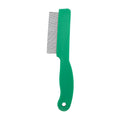 Green plastic handle pet flea comb with stainless steel pins for dog and cat grooming