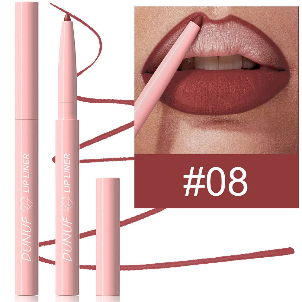 12 Colour Velvet Matte Lip Liner Pencils in assorted shades on a white background.