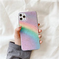 Rainbow colour gradient stripe pattern on a flexible TPU protective case for an iPhone.