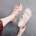 Women's casual beach sandals in PP material showing colour options: red, purple, blue, black, grey, and pink
