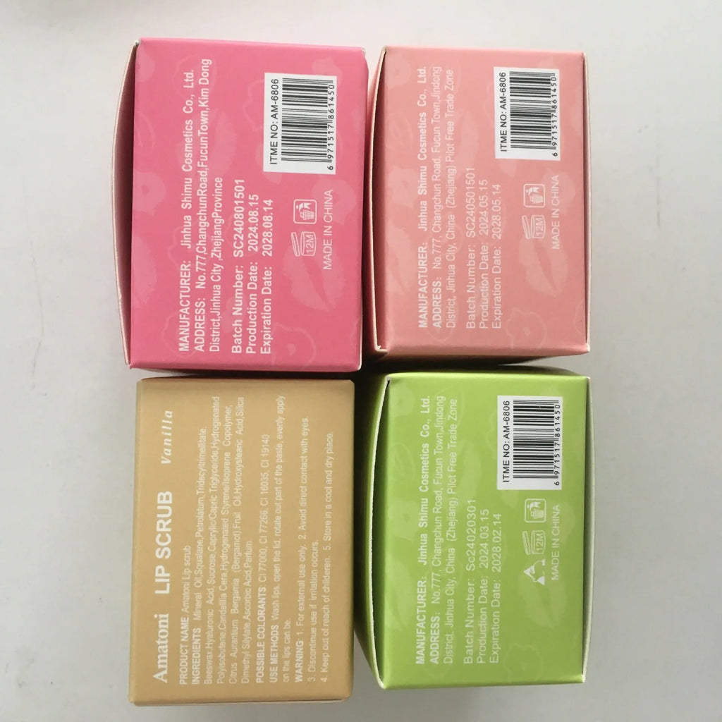 Amatoni 30g pot of fruit flavour lip scrub cream for exfoliating and moisturising lips.