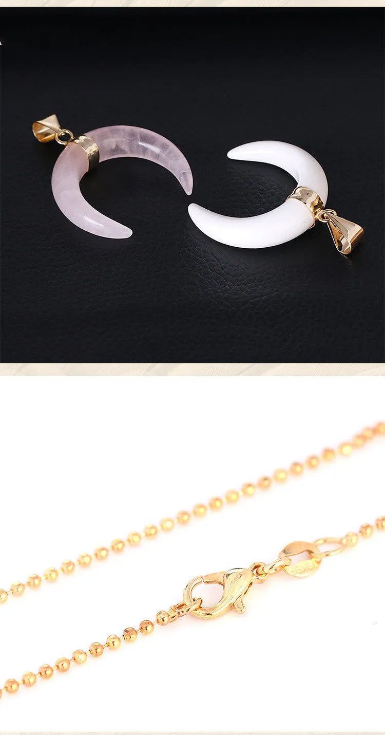 Natural stone moon pendant necklace on 45cm chain with copper fittings
