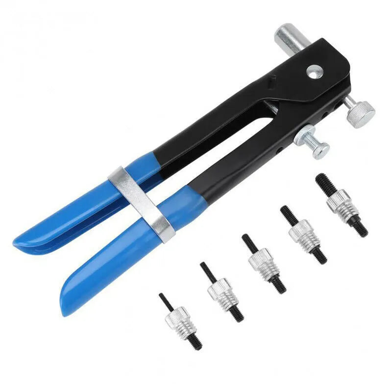 Manual riveter nut set with alloy steel nut gun tool in 86-piece or 106-piece configurations