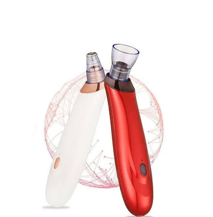 Black electric blackhead remover device with vacuum suction function and different coloured nozzles.