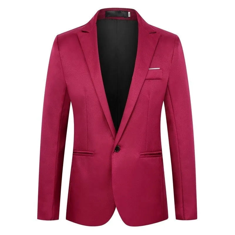 Men's loose fit wedding suit in acetate fibre available in eight colours including black, grey and blue