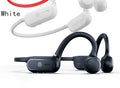 Black air conduction Bluetooth wireless earphone with a titanium alloy ear-hook frame on a white background.