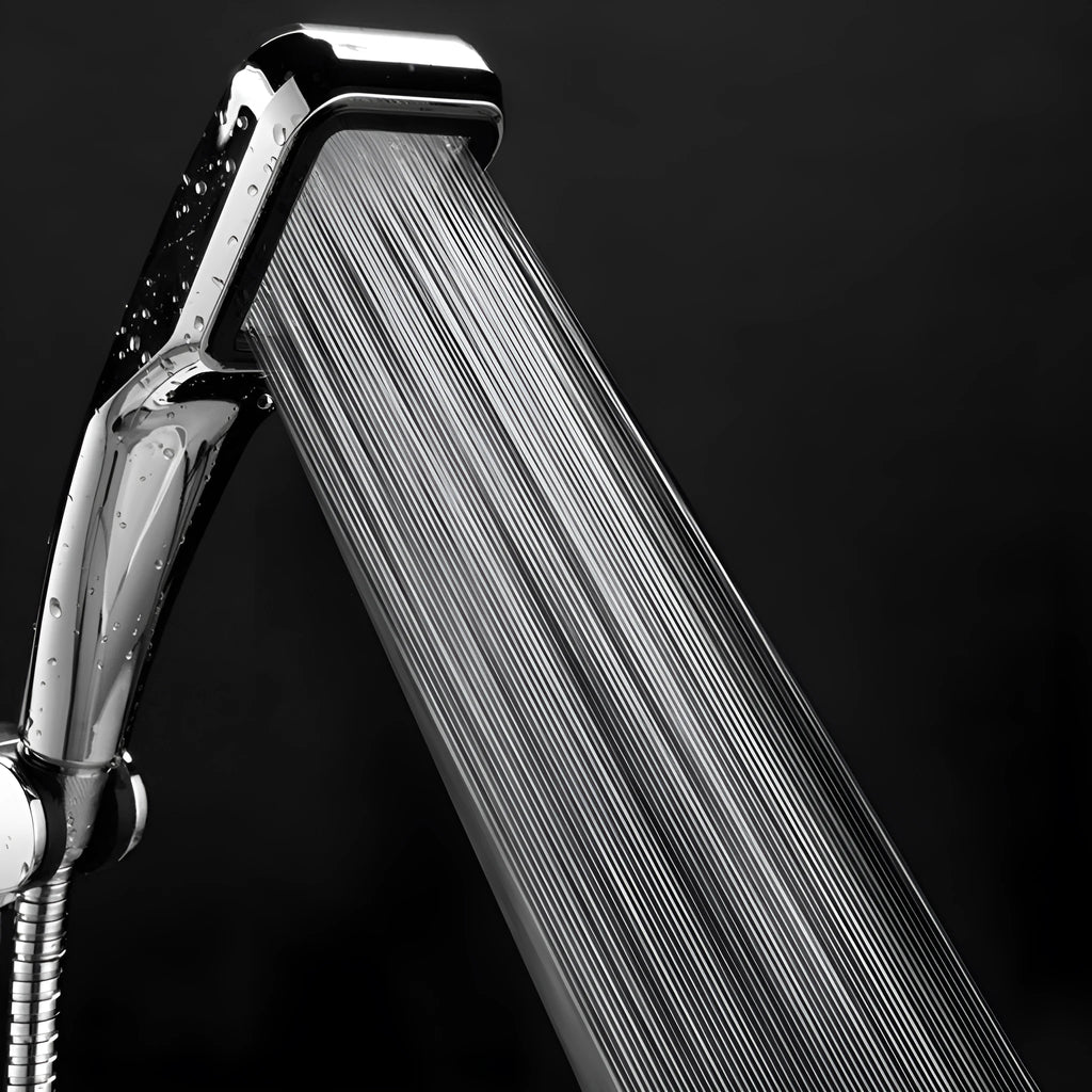 Orange hand-held pressurised shower set with rain function for bathroom installation