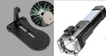 Silver plastic LED emergency flashlight with integrated power bank function.
