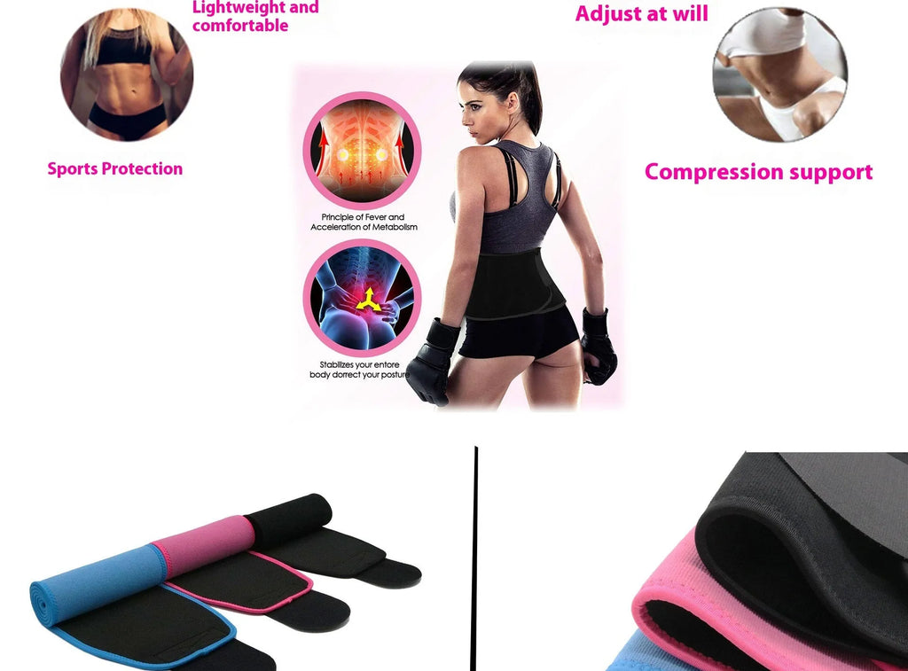 Black neoprene lumbar support belt for adult fitness and running