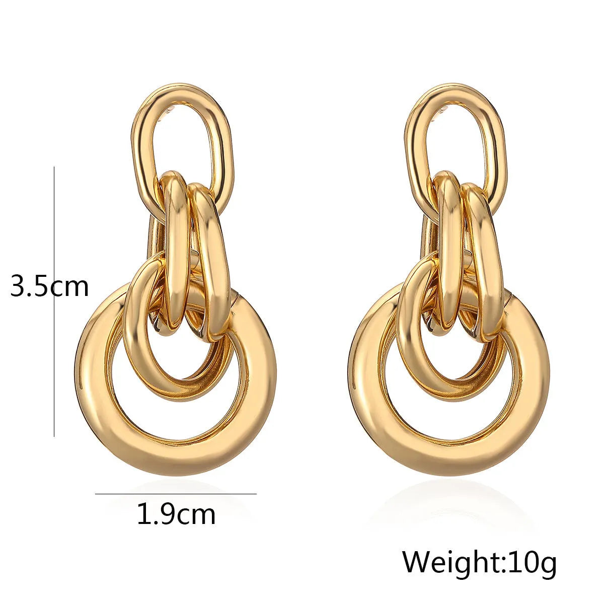 Gold geometric earrings with irregular shape and 20mm drop length for women