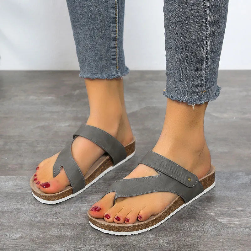 Flat toe ring thick-soled flip-flops in artificial PU with foam sole, shown in blue colour