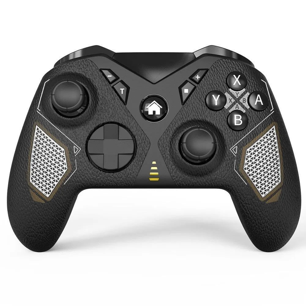 Black wireless Bluetooth game controller with leather-pattern finish for Nintendo Switch and mobile phones