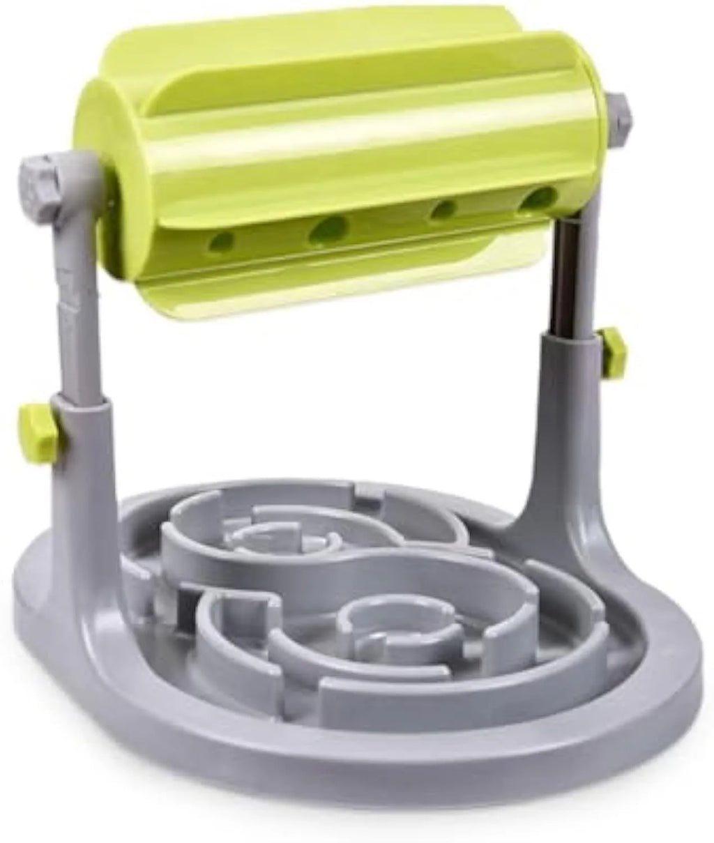 Blue interactive pet puzzle feeder toy with adjustable height for dogs and cats