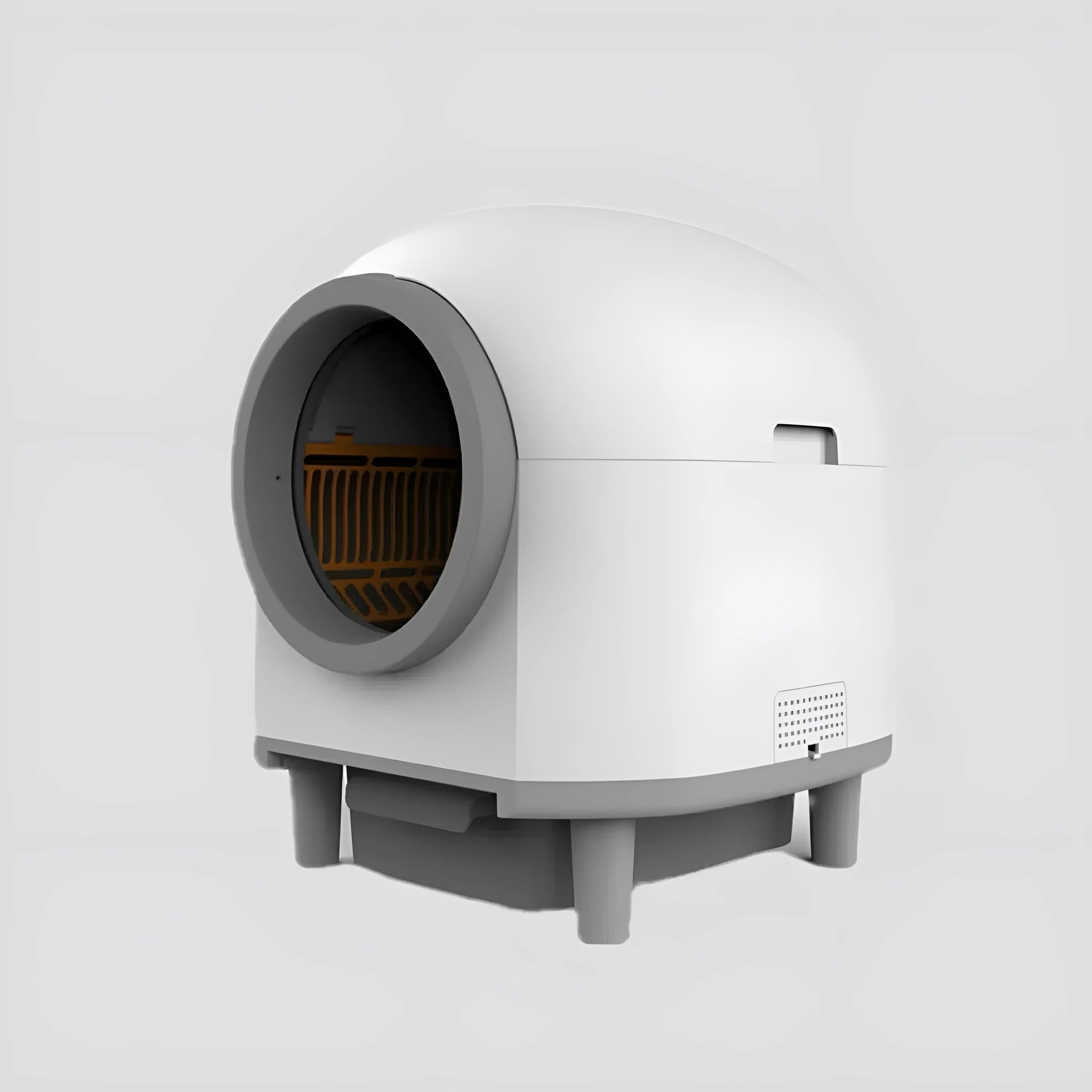 White automatic enclosed cat litter box with dimensions 556mm x 512mm x 590mm for cats 1-10kg