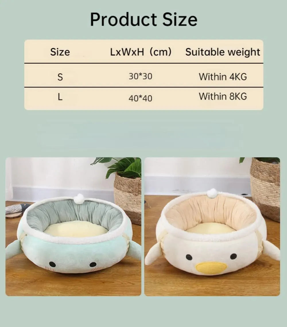 Green dinosaur-shaped cat bed shown both flat as a sofa and hanging as a hammock for small pets.