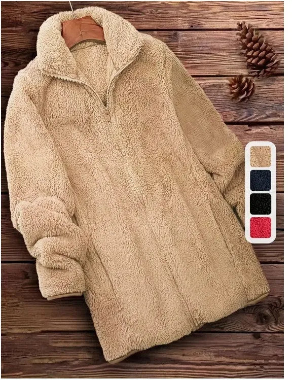Double-sided velvet fleece jacket in black, navy, or khaki on a hanger