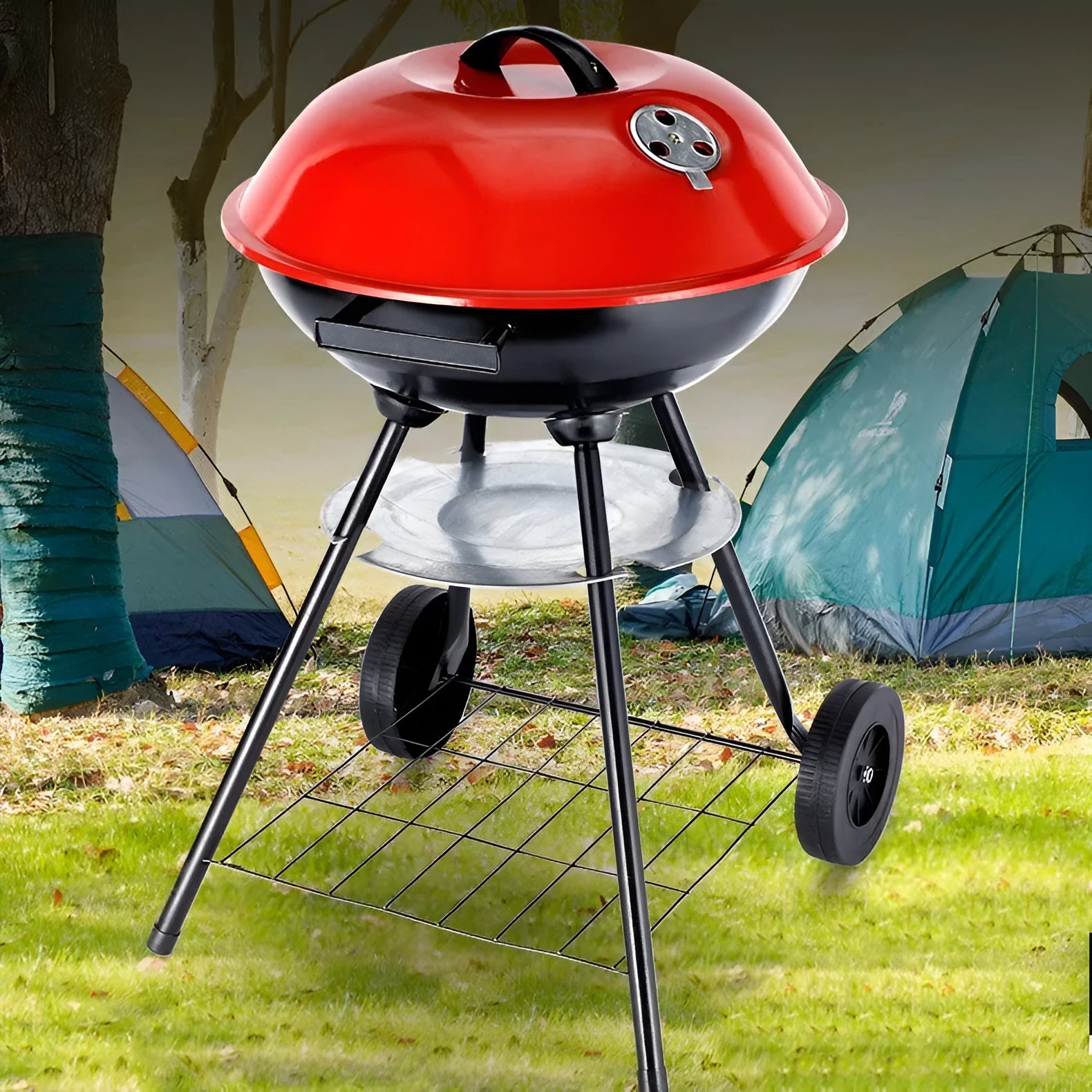 Portable 14-inch iron barbecue oven with modern minimalist design for outdoor cooking