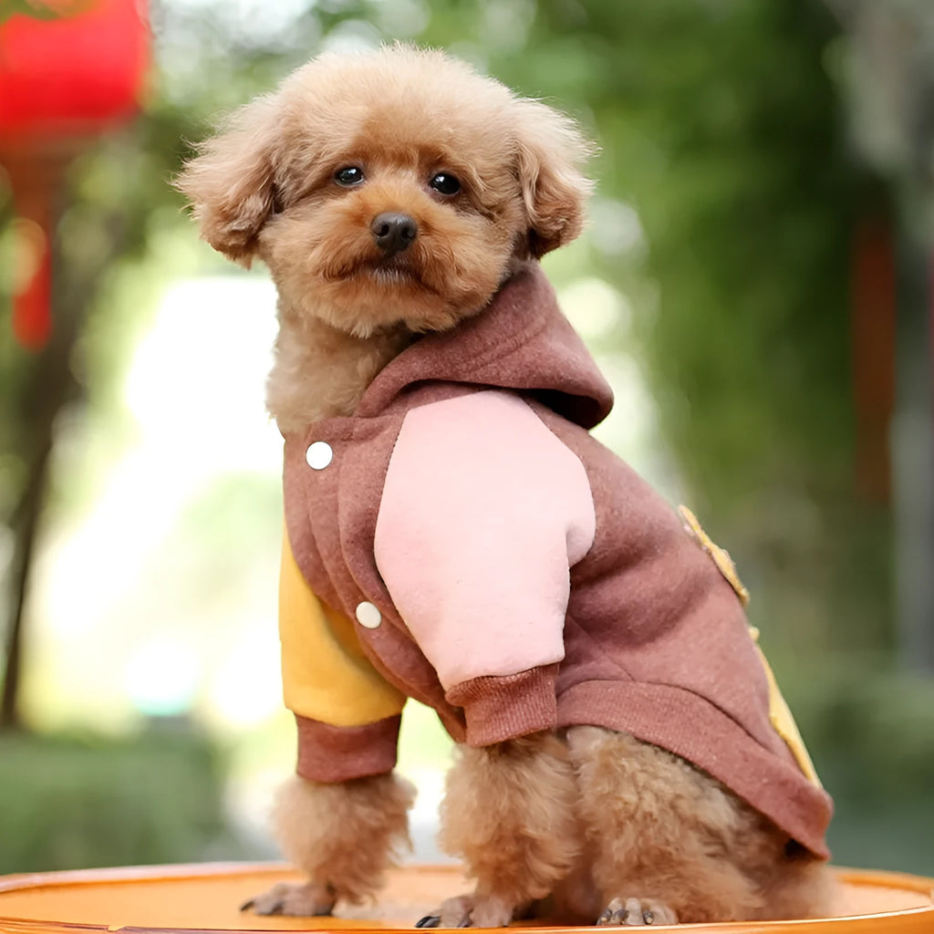 Cotton pet sweatshirt dog clothing in brown, available in sizes XS to 2XL