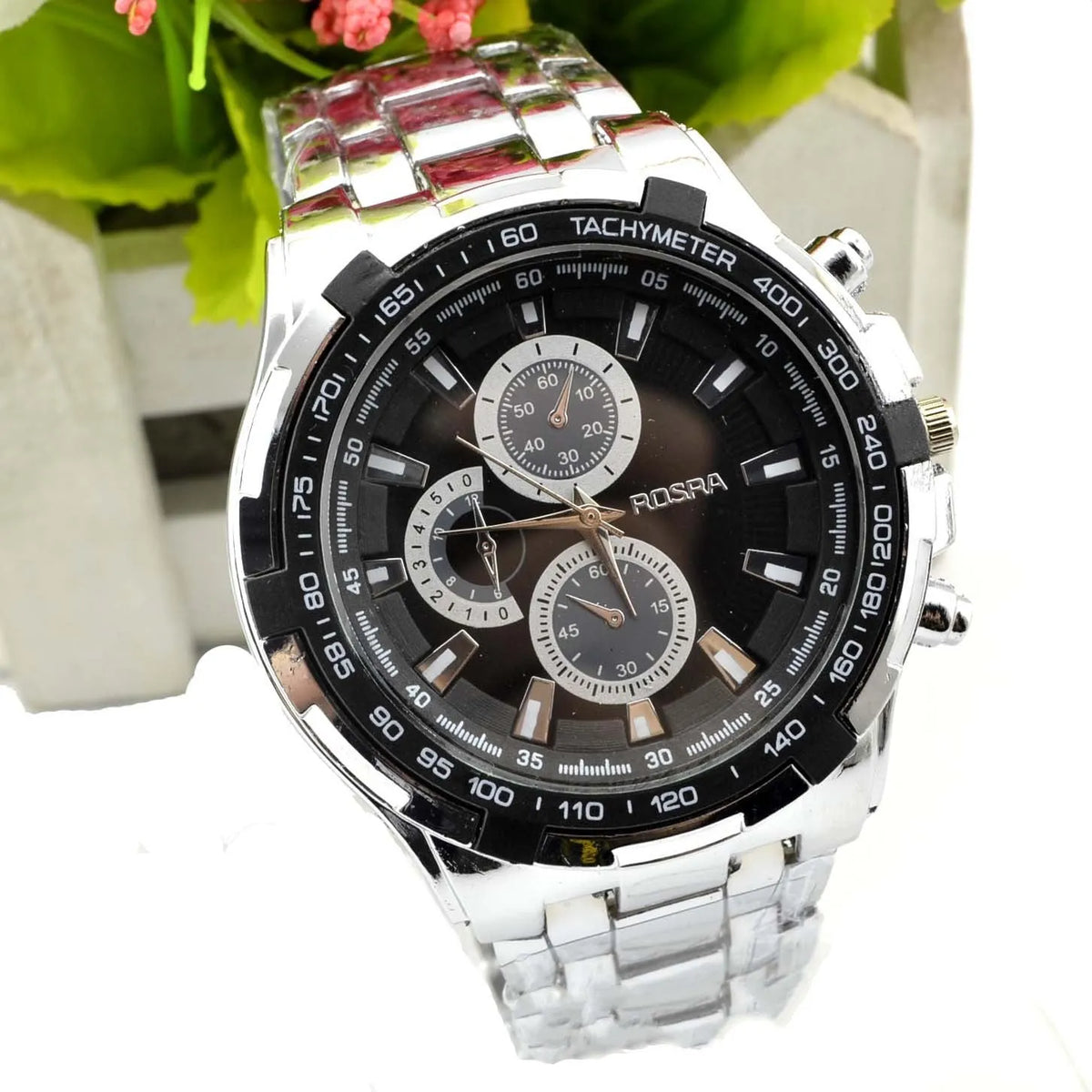 Men's quartz watch with luminous calendar, alloy strap, 40.5mm round dial, black or white colour