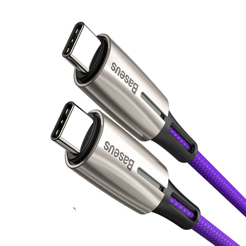 USB-C to USB-C cable with purple or red colour options, 1 metre length