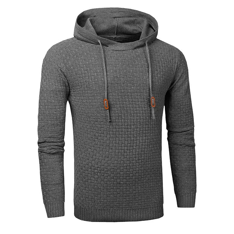 Men's cotton-polyester blend hooded sweatshirt available in nine colours including black, brown, grey, green, khaki, navy, red, and white.