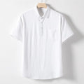 Men's loose lapel linen T-shirt in a hemp blend fabric, shown in a solid colour.
