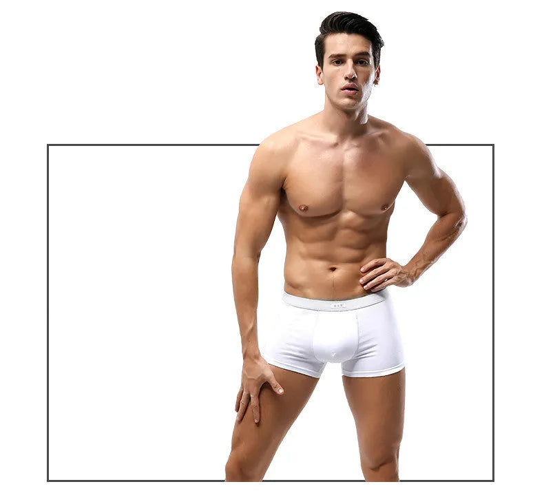 Men's white cotton boxer shorts, mid waist, plain design, U convex front, sizes L to 5XL