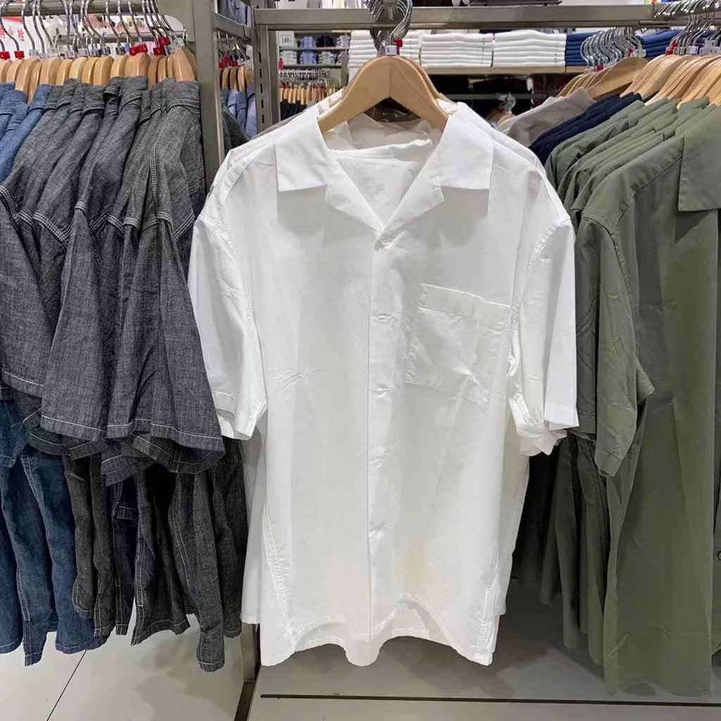 Men's modal cotton open collar shirt in Japanese Korean casual style