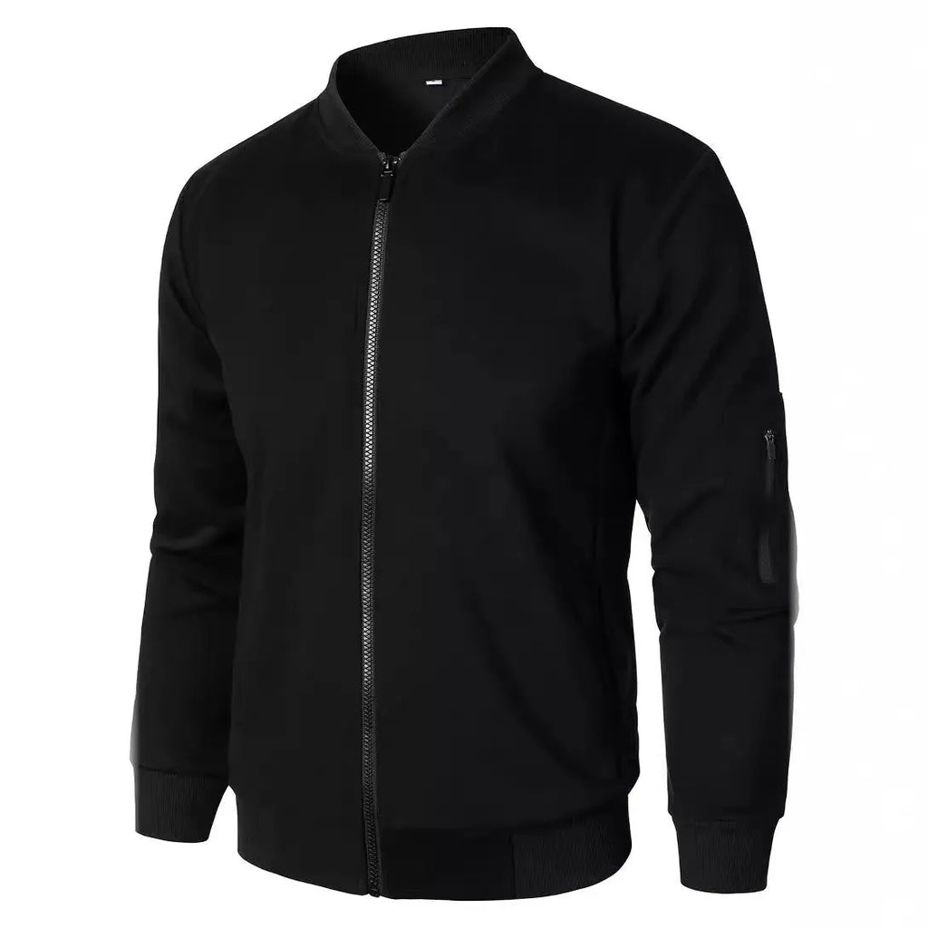 Men's loose fit knitted jacket in black, blue, or grey with long sleeves and edging detail.
