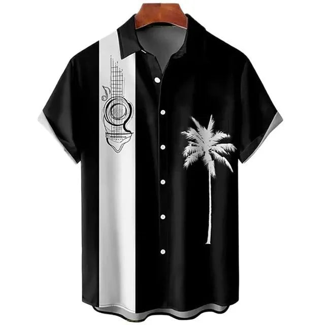Men's slim fit beach shirt with 3D floral digital printing in polyester fabric