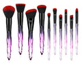 Set of 10 clear crystal handle foundation brushes with artificial fibre bristles in black blue red or yellow