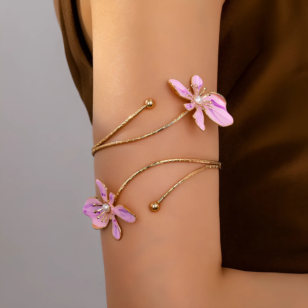 Pink alloy armband with hollow lines pattern fashion jewellery