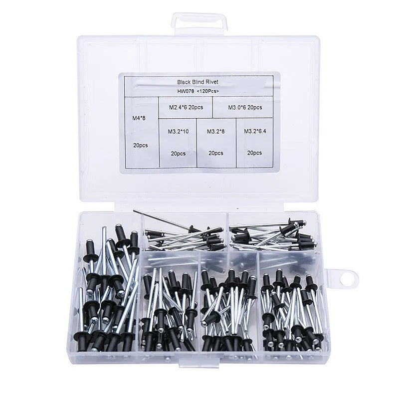 Black metal electric drill rivet gun with alloy steel head, 173mm long, for aluminium and automotive riveting