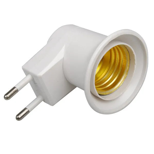 White wall plug-in E27 screw lamp holder with integrated on/off switch.