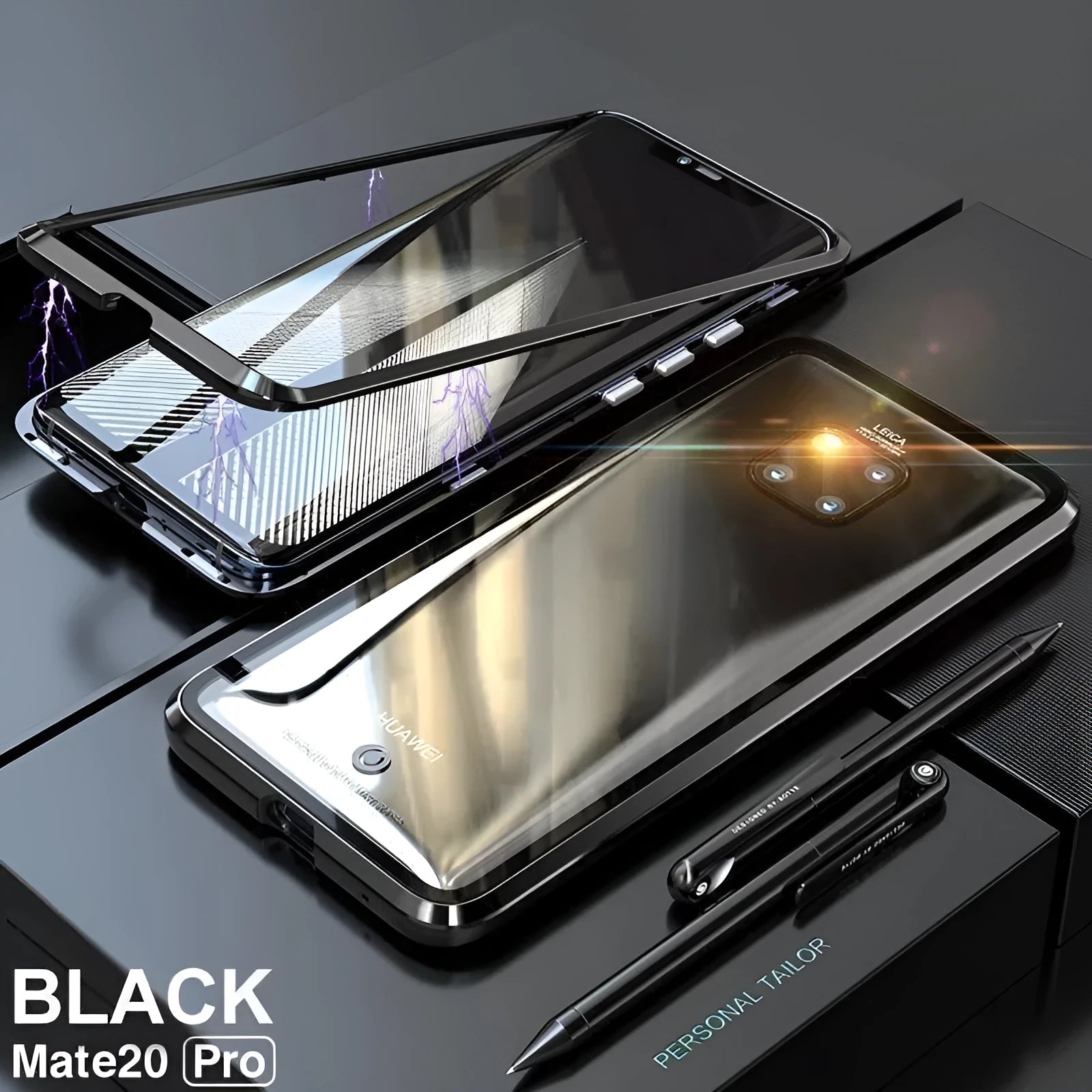 Metal magnetic phone case with tempered glass back for Huawei and Honor smartphones